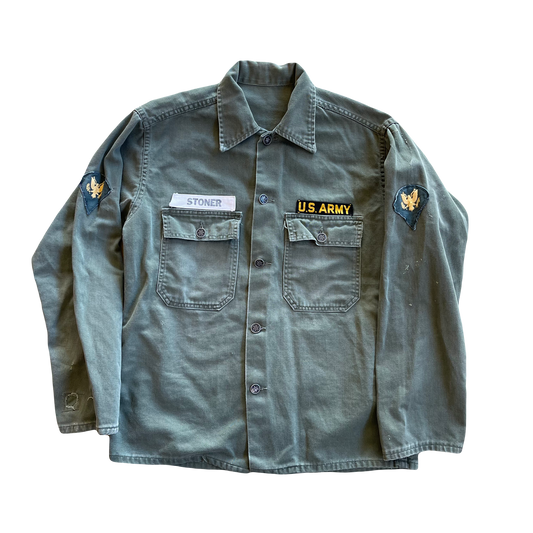 1950s US Military 13-Star Sateen Fatigue Button Up Field Shirt