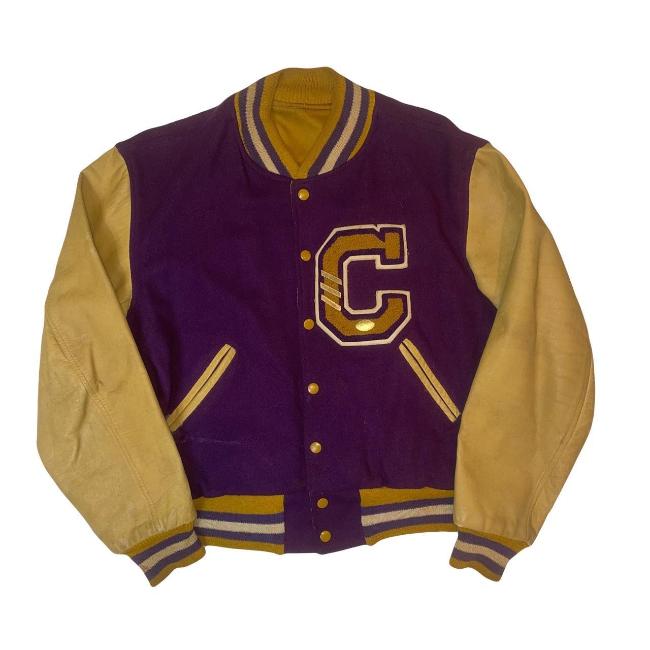 1950s Purple & Gold Reversible Satin Silk Letterman Jacket